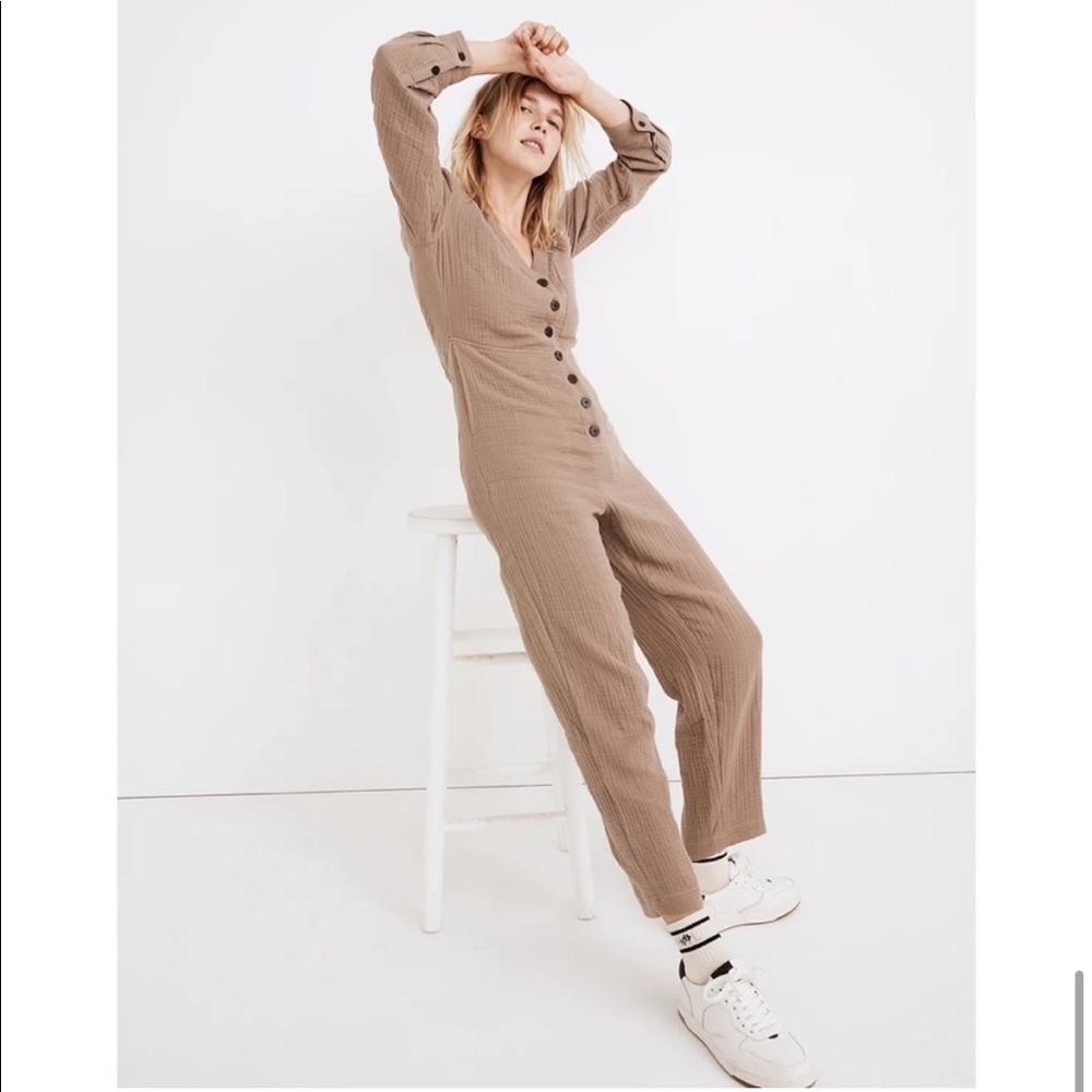 Madewell Muslin Gauze Tan Beige Jumpsuit Coveralls Buttons XS new with tags